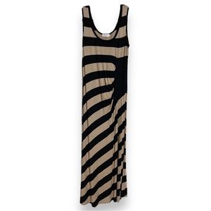 NWOT Calvin Klein Striped Black and Beige Sleeveless Maxi Dress, Size 12